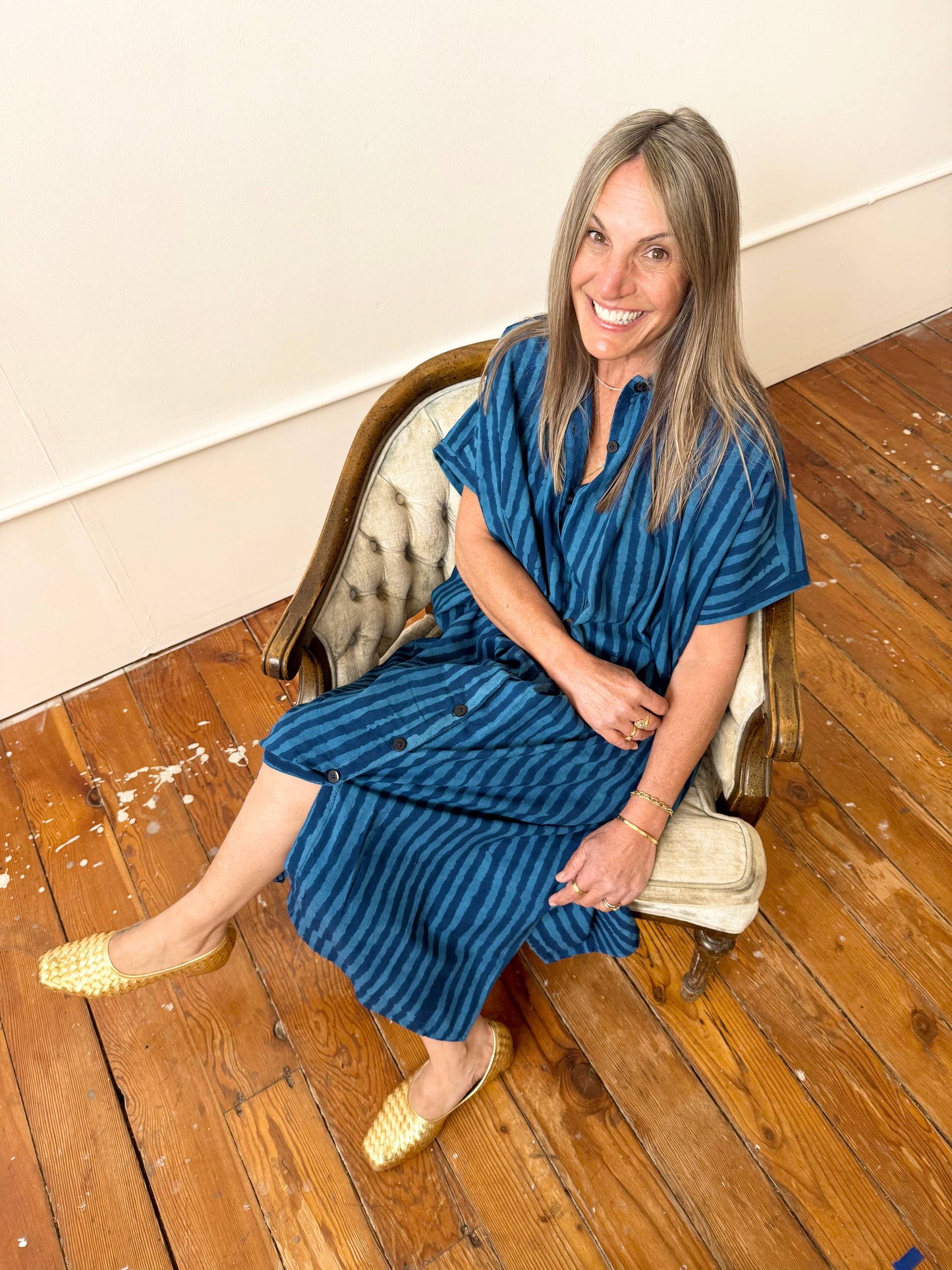 Elise Indigo Stripe Dress