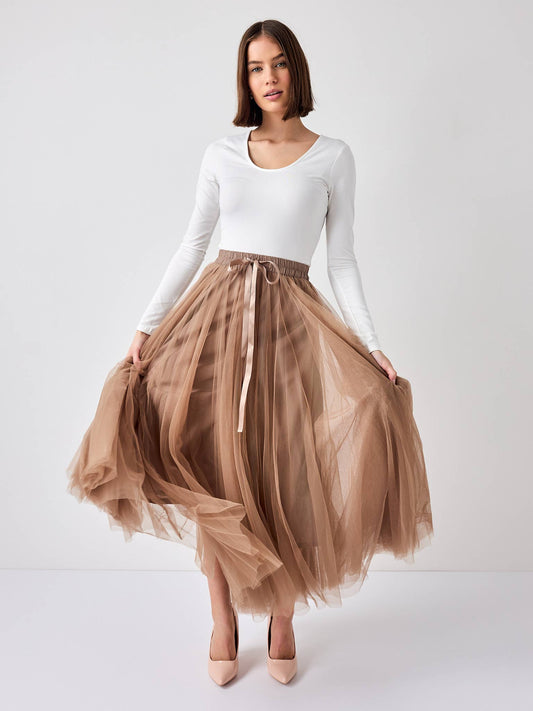 Skirt | Aria Tulle Taupe | L